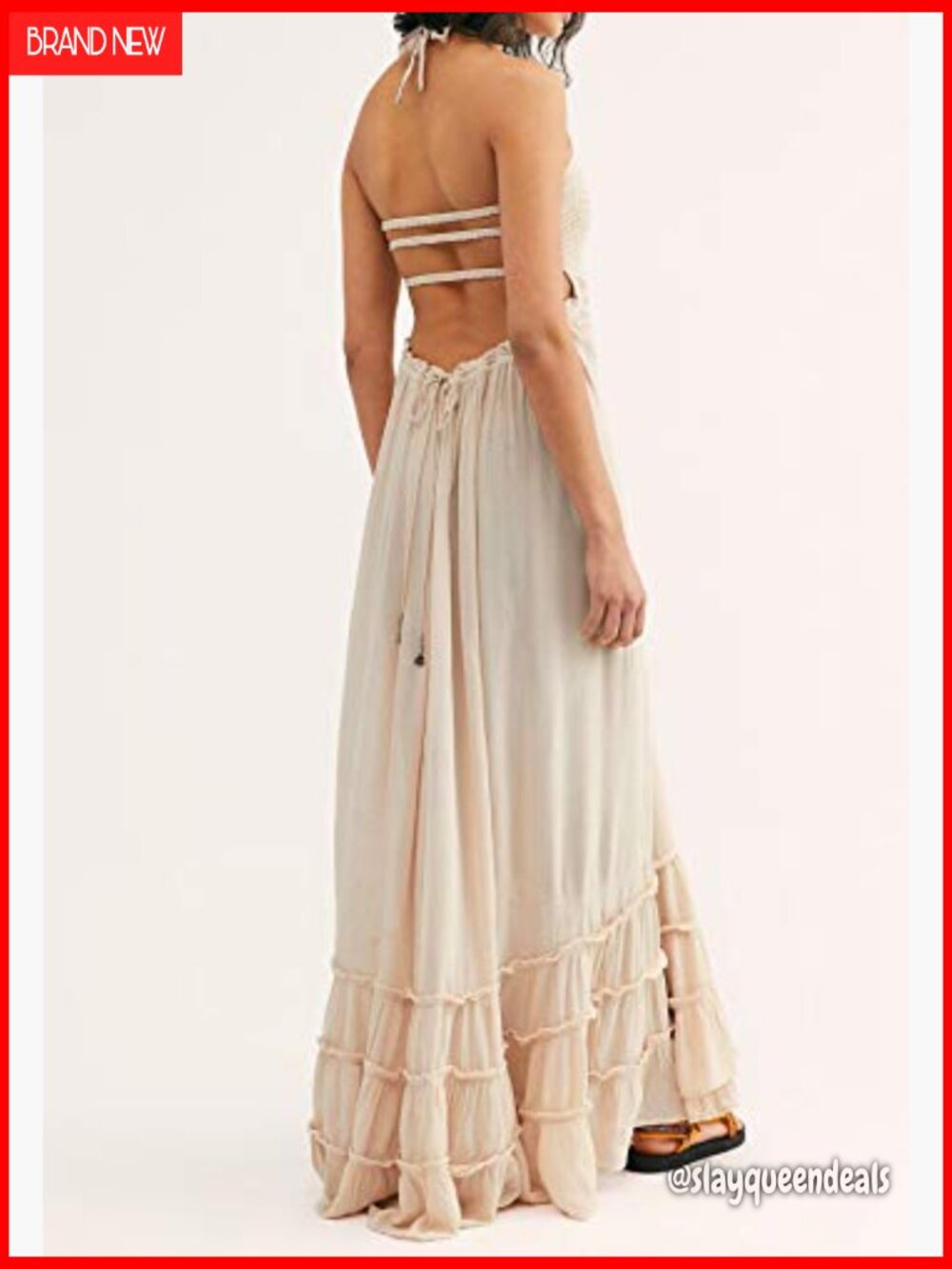 Backless Halter Maxi Dress Boho Summer Sleeveless A-Line - Picture 2 of 7